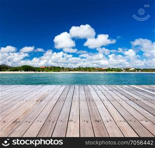 sea surface summer wave background. Exotic water landscape with clouds on horizon.