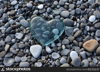 Sea transparent pebbles heart. Nature stone. Generate Ai. Sea transparent pebbles heart. Generate Ai