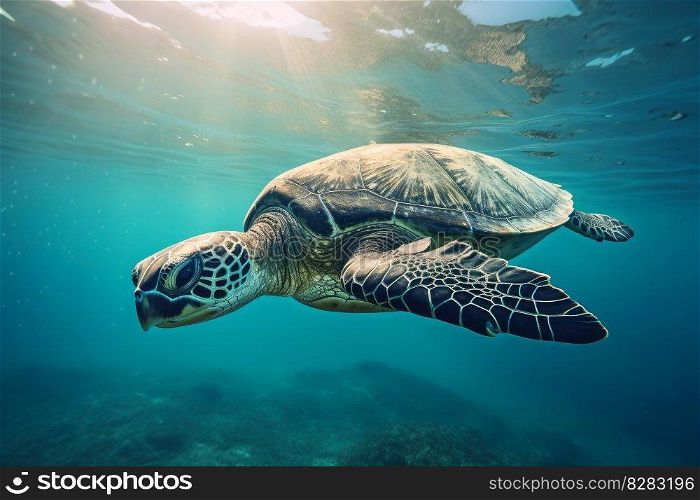 Sea turtle swim. Underwater world. Generate Ai. Sea turtle swim. Generate Ai
