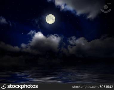 Sea under night sky with moon