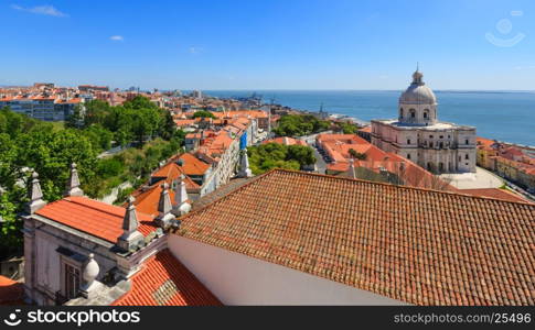 Sea view and cityscape from Monastery roof in Lisbon, Portugal.