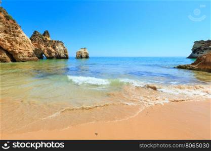 Sea view from sandy beach Dos Tres Irmaos (Portimao, Alvor, Algarve, Portugal).