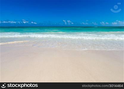 Sea view from tropical beach with sunny sky