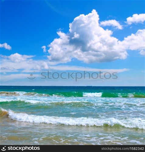 Sea view from tropical beach with sunny sky.The concept is travel.