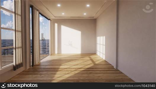 Sea view living room with empty room. 3D rendering