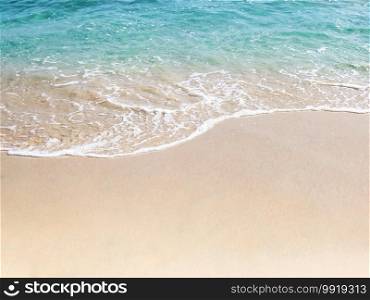 Sea view of tropical beach and soft waves with sunlight at summer seasonal