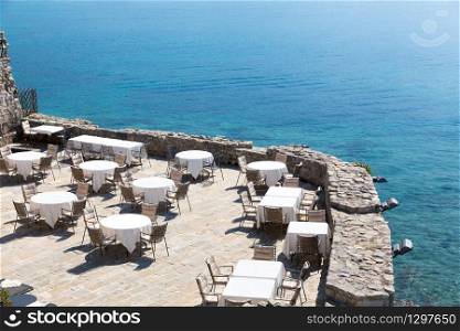 Sea view terrace of the coast restaurant of Montenegro