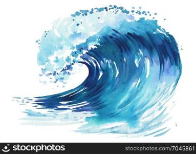 Sea wave. Abstract watercolor hand drawn illustration, Isolated on white background.. Sea wave Hand painting. Abstract watercolor hand drawn illustration, Isolated on white background.