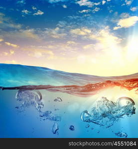 Sea wave with bubbles. Sky and sea water wave with bubbles illustration