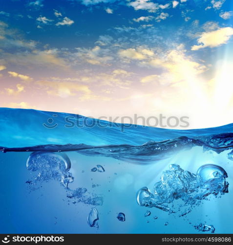 Sea wave with bubbles. Sky and sea water wave with bubbles illustration