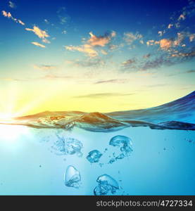 Sea wave with bubbles. Sky and sea water wave with bubbles illustration