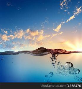 Sea wave with bubbles. Sky and sea water wave with bubbles illustration
