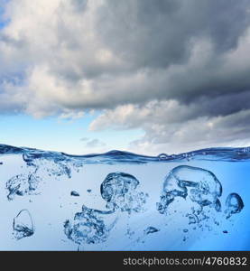 Sea wave with bubbles. Sky and sea water wave with bubbles illustration