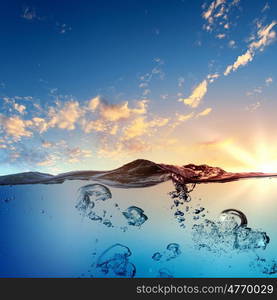 Sea wave with bubbles. Sky and sea water wave with bubbles illustration