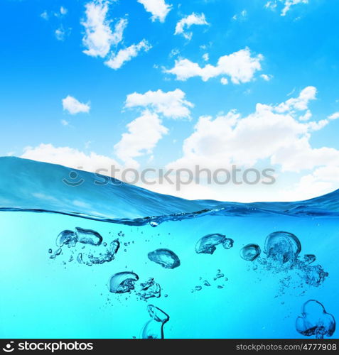 Sea wave with bubbles. Sky and sea water wave with bubbles illustration