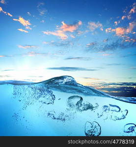 Sea wave with bubbles. Sky and sea water wave with bubbles illustration