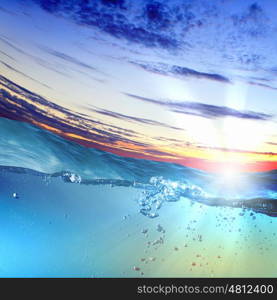 Sea wave with bubbles. Sky and sea water wave with bubbles illustration