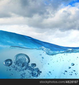 Sea wave with bubbles. Sky and sea water wave with bubbles illustration