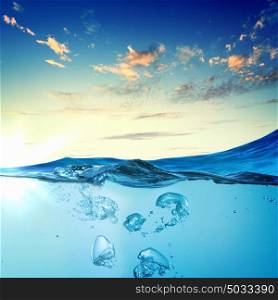 Sea wave with bubbles. Sky and sea water wave with bubbles illustration