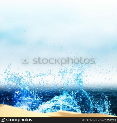 Sea waves and beach, abstract summer vacation backgrounds with copy space for your design