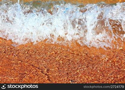 sea waves and gold sand beach close-up