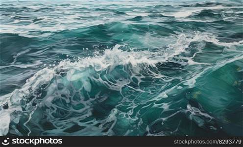 Sea waves breaking on the shore. Stunning blue colors on the seashore. Generative AI
