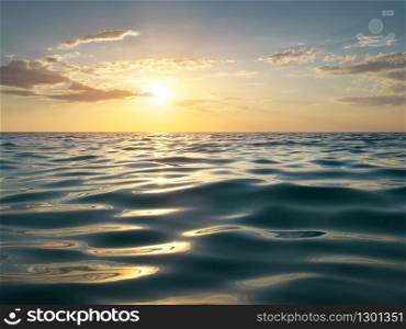 Sea waves close up, low angle view, sunset shot. Beautiful nature composition. Element of design.