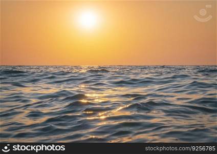 Sea waves low angle view during the sunset. Beautiful nature composition. 