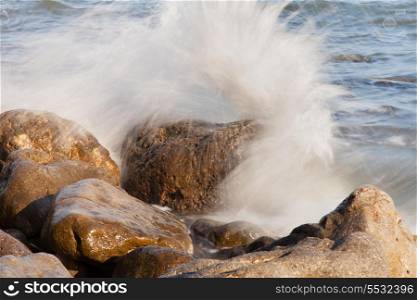 Sea waves on the rocky beach&#xA;
