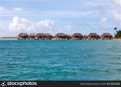 seacoast with palm trees and small houses on water.