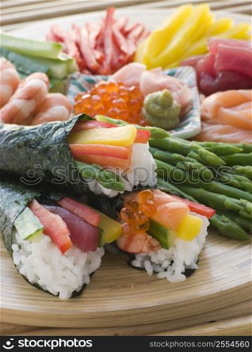 Seafood and Vegetable Hand Rolled Sushi