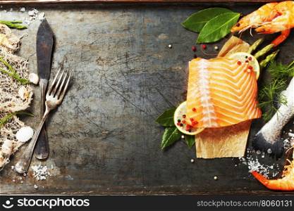 Seafood Background. Lots of copy space.Top view