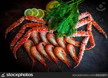 Seafood. Crab Legs. crab legs with fresh lemon