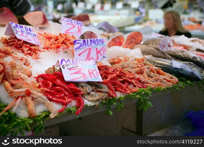 seafood in market over ice