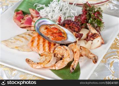 seafood mix. Assortment of seafood mix dish