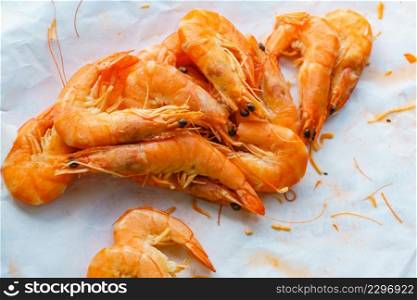 Seafood, ocean food. Red fresh prawn or tiger shrimps. Fresh red prawn or tiger shrimps