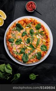 Seafood pizza. pizza with shrimp and red fish