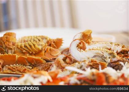 Seafood platter of Moreton Bay Bugs and other crustacea for outdoor lunch
