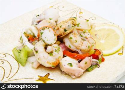 seafood salad on decorated dish