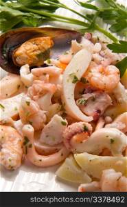 Seafood Salad with prawns, mussels, squids, octopus