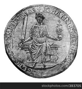 Seal of King John, vintage engraved illustration. Colorful History of England, 1837.
