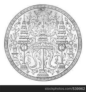 Seal of the second king of Siam, vintage engraved illustration. Magasin Pittoresque 1857.