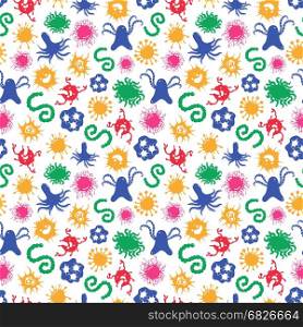 Seamles pattern with colorful microbes. Seamles pattern with colorful microbes and immune bacteries, vector illustration