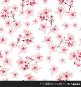 Seamles pattern with japanese sakura with pink flowers. Illustration. Seamles pattern with japanese sakura with pink flowers.