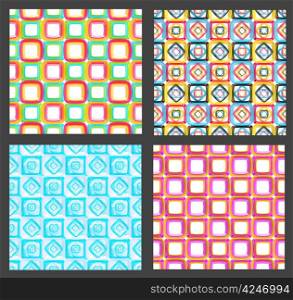 Seamless abstract geometric background made of glossy bright square figures, set of four