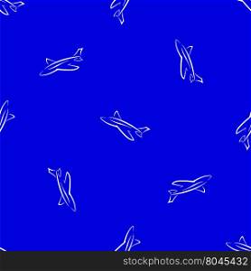 Seamless Aircraft Blue Background. White Airplane Pattern. Seamless Aircraft Blue Background