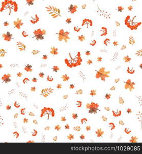 Seamless autumn leaves background, berries on white isolated background. Watercolor illustration.. Seamless autumn leaves background, berries on white isolated background. Watercolor illustration