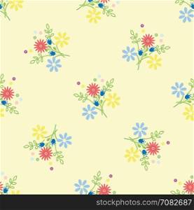 Seamless background of floral bouquets. Flower bouquets made up of multicolored small flowers and leaves. The image can be used for textiles or book covers, Wallpaper, wrapping gifts.