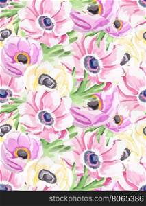 Seamless background pattern with hand drawn watercolor flowers. Vector illustration.