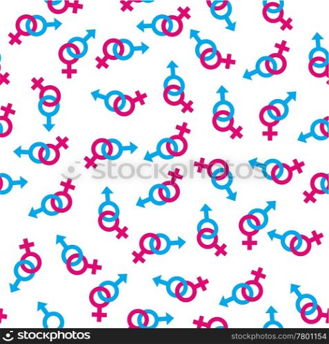 Seamless background with interlinked man and woman symbols. Vector illustration. Seamless background with male and female symbols